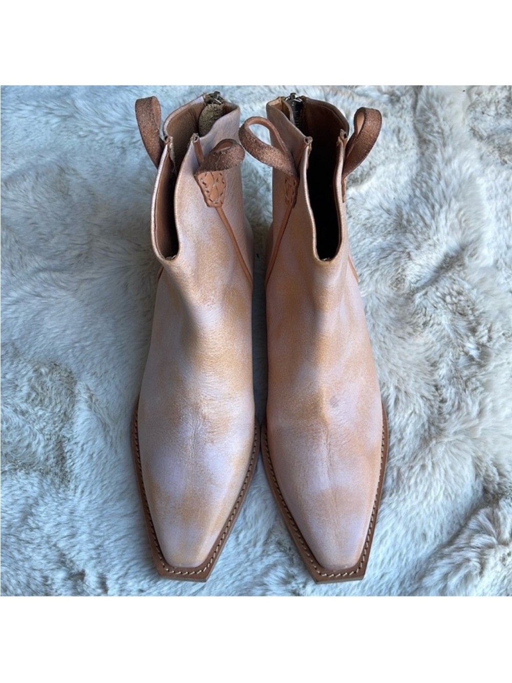 Free People We The Free Wesley Women's Tan Leather Pointed Ankle Boots Size 37.5
